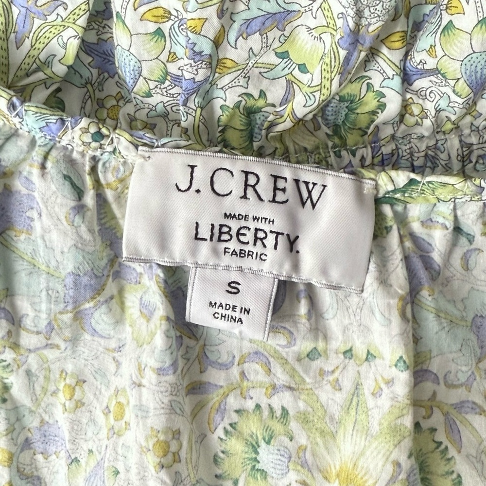 J CREW X LIBERTY Floral Tie Strap Sleeveless Ruffle Smocked Waist Crop Tank S - Picture 6 of 8